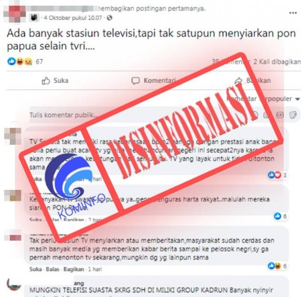 [DISINFORMASI] Tidak Ada Siaran PON XX Papua 2021 di TV Swasta Nasional